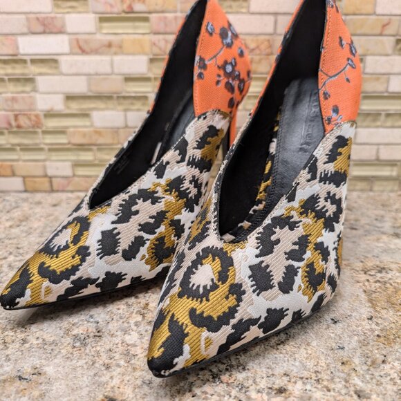 ASOS Women's Wide Fit Putty Point Pumps Mixed Floral Animal Print Modern Size 6 - Picture 1 of 11